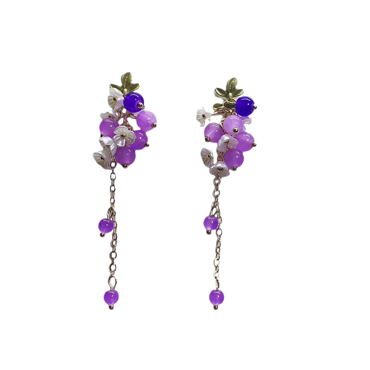Fresh Purple Grape Tassel Super Mori Style Earrings