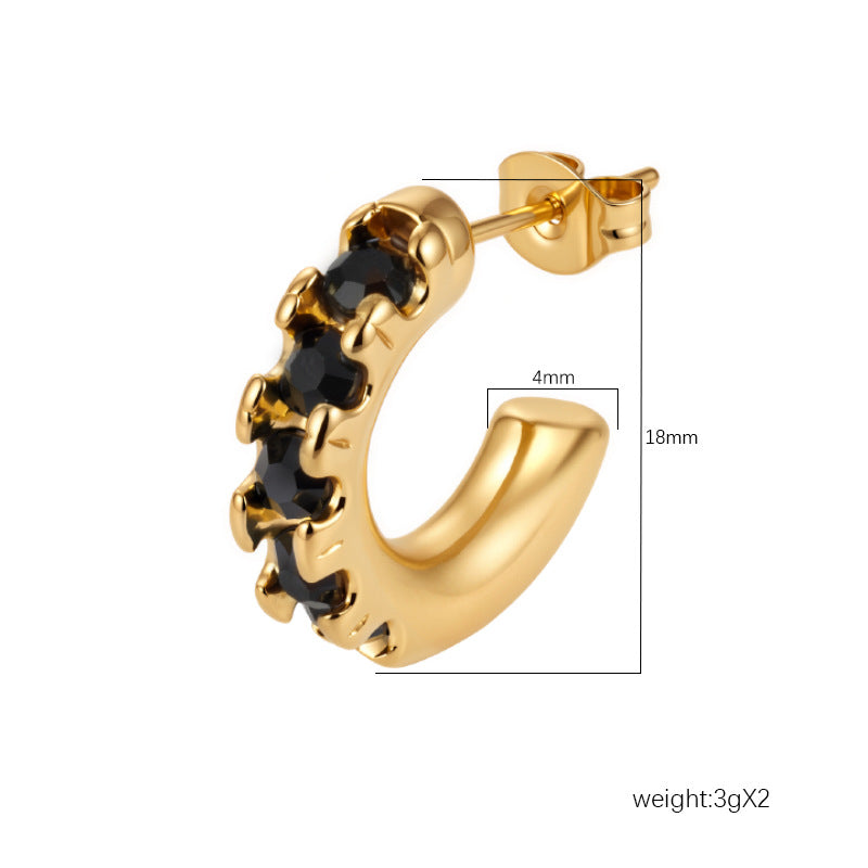 Women's Round Sticky Zircon Stainless Steel High-grade Versatile Earrings