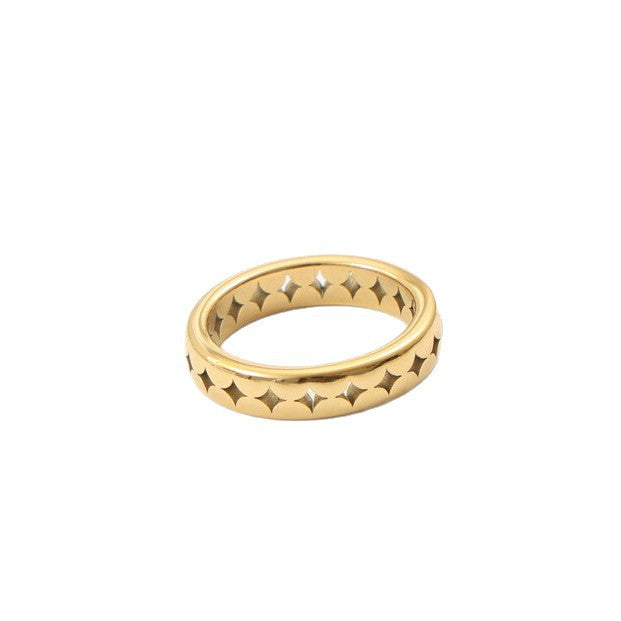 Diamond Hollow Titanium Steel Gold Plating Geometric Rings