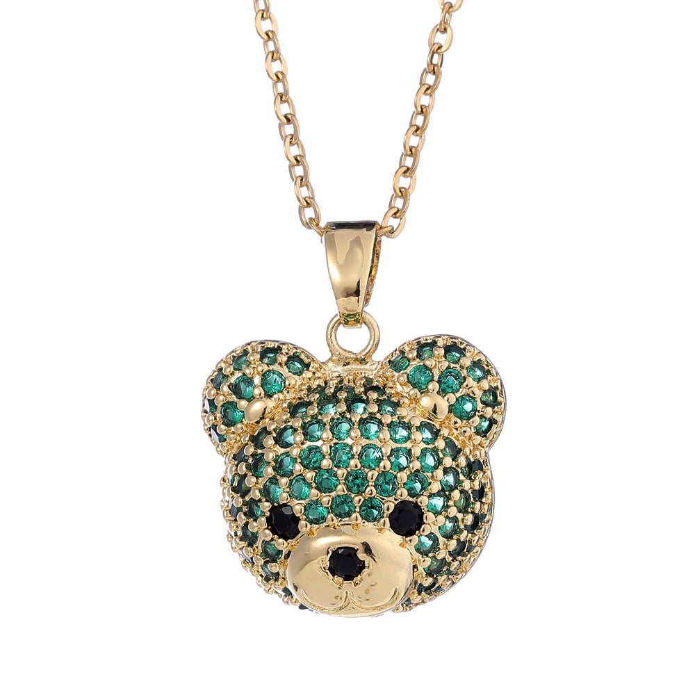 Women's Colorful Bear Diamond Cute Animal Pendant Necklaces