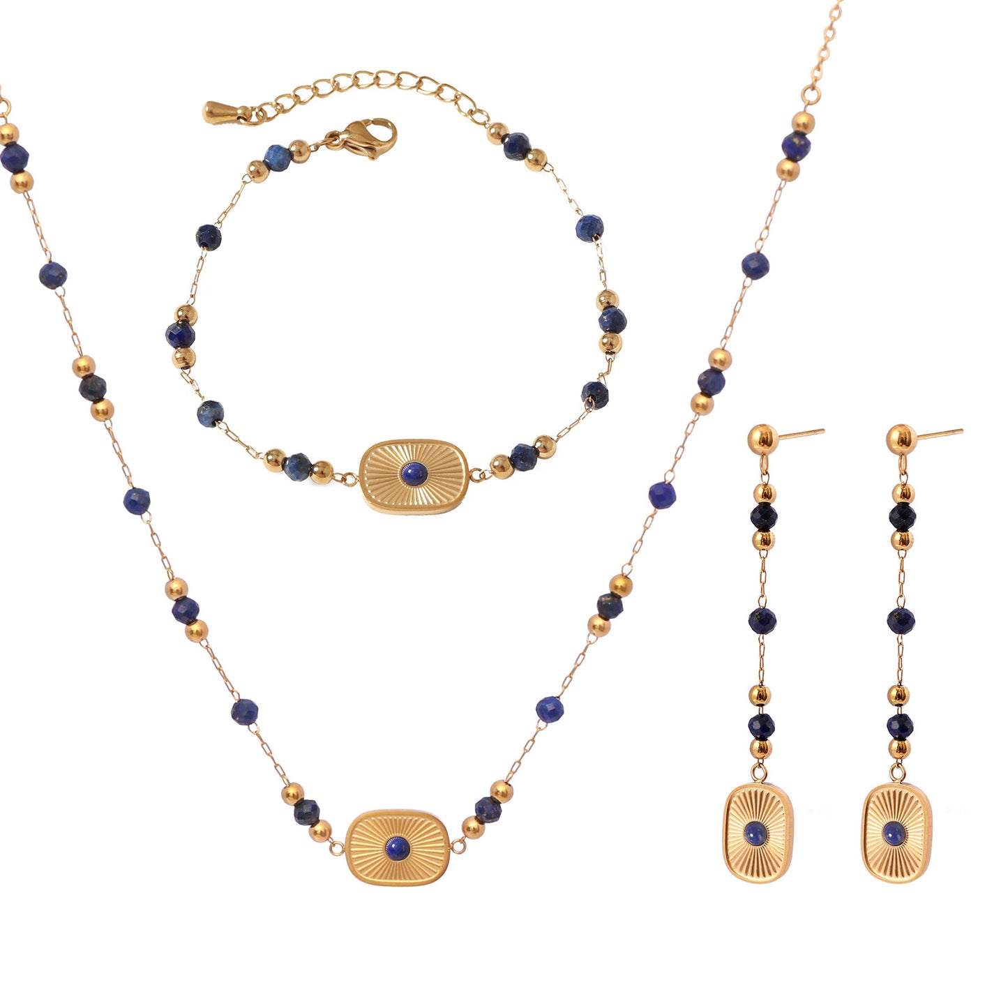 Lapis Lazuli Beaded Long Inlaid Tassel Earrings