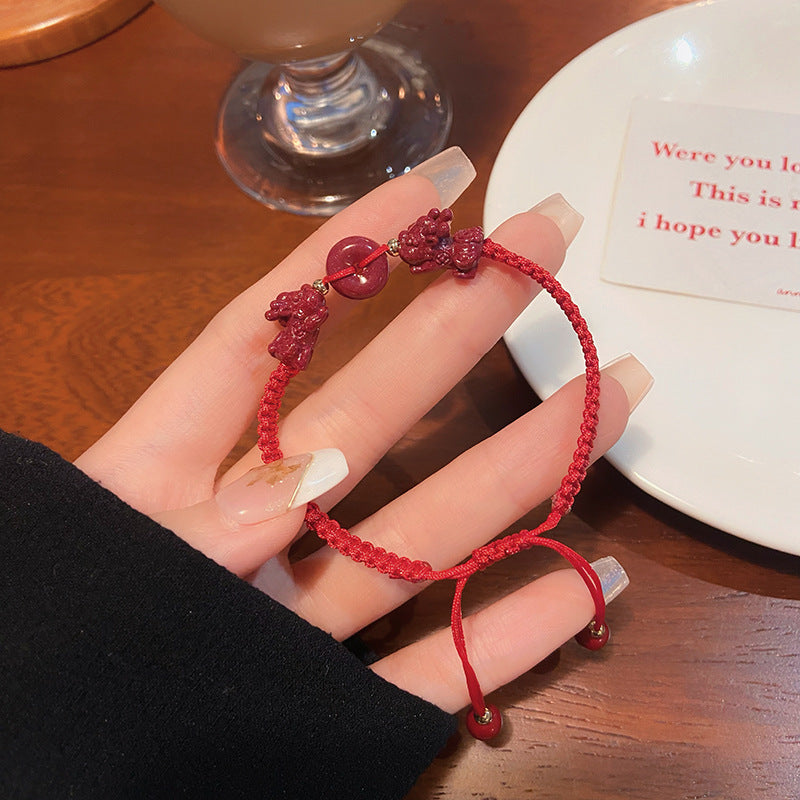 Women's Fresh Cinnabar Woven Red Rope Hand Strap Peace Bracelets