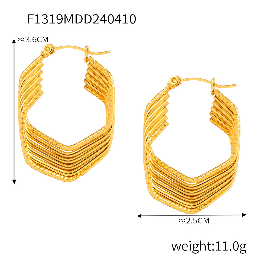 Retro Geometric Twin Style Stitching Design Titanium Rings