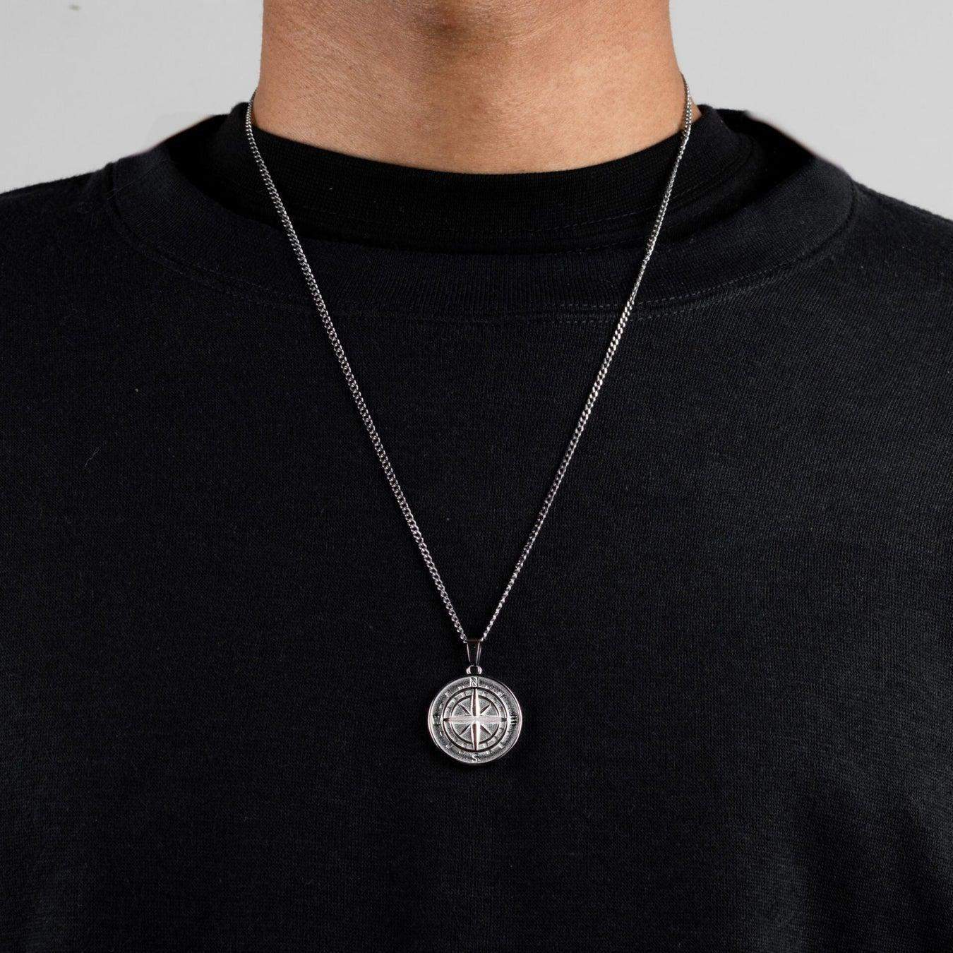 Compass Round Stream Hip Hop Pendant Necklaces