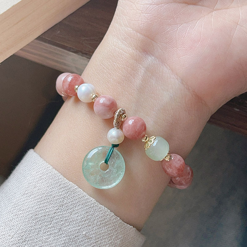 Bracelets à cordes avec pendentif en pierre rose pour femmes, Simple, rétro, boucle de paix, pièce de monnaie