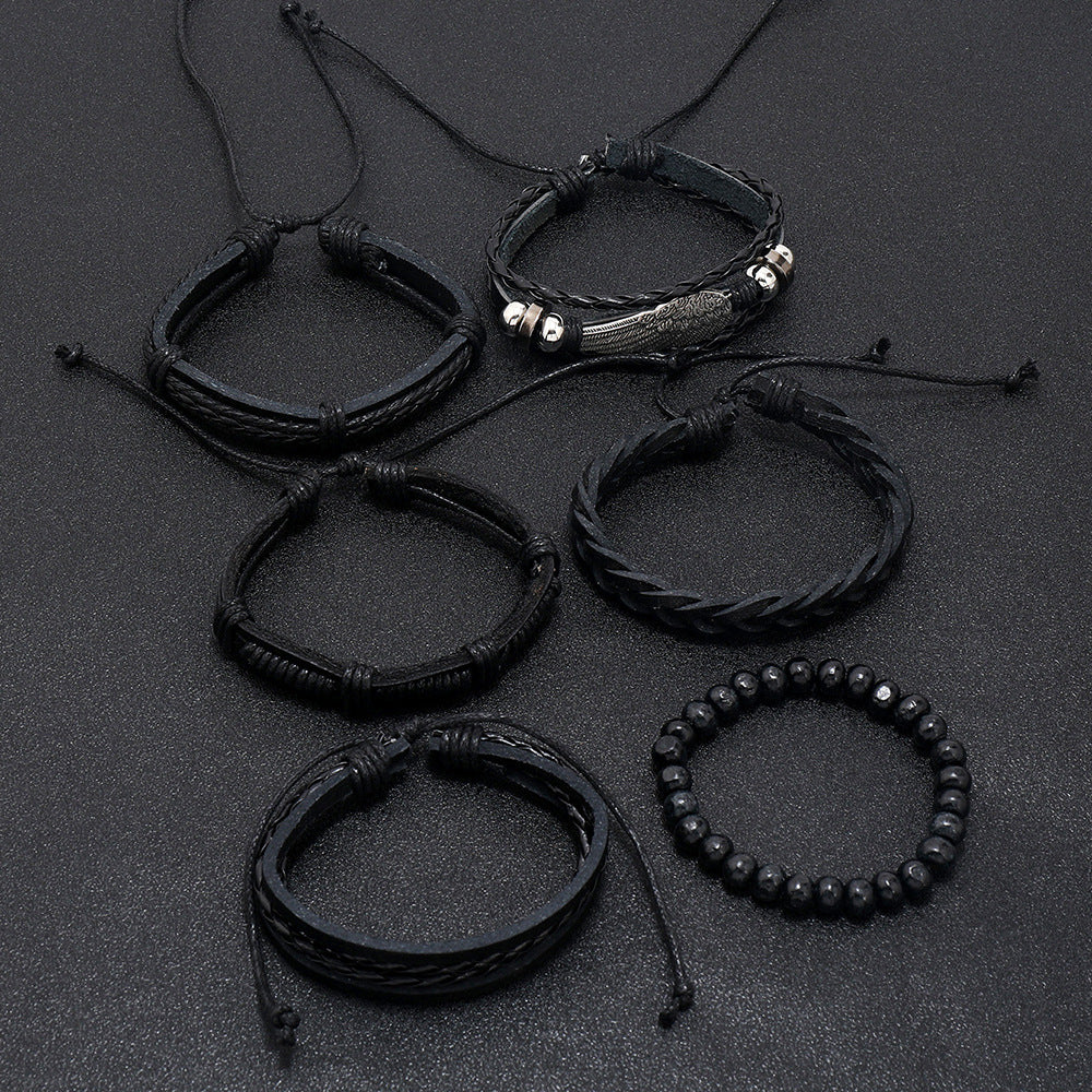 Bracelets de costume en cuir tissé Vintage pour hommes, ornement