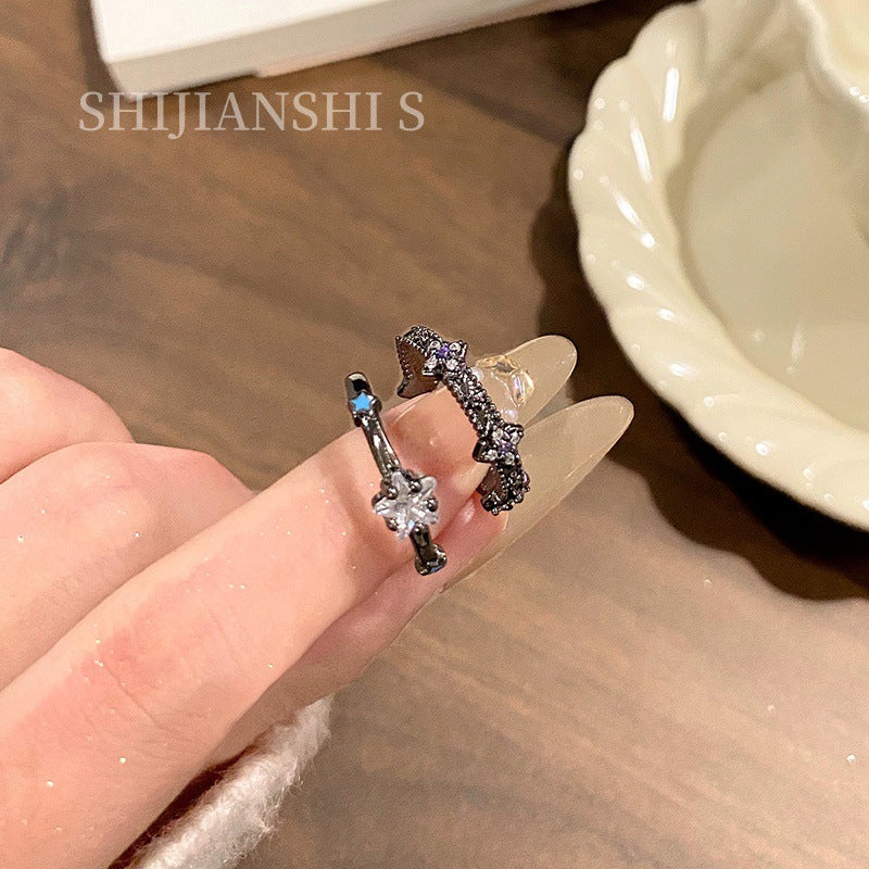 Enamel Asterism Unique Opening Couple Niche Style Sweet Ring