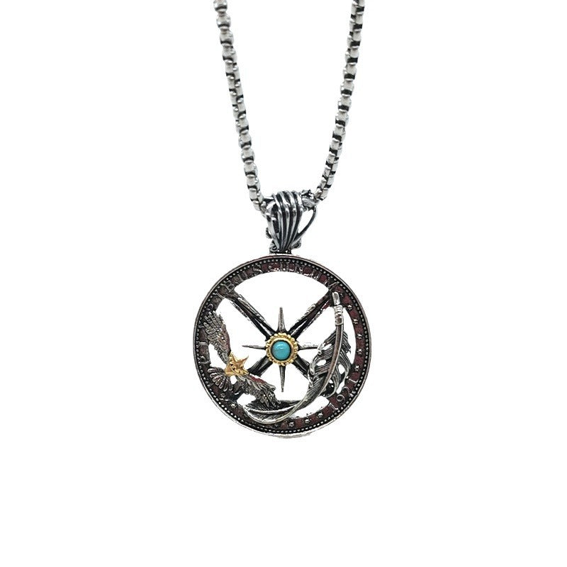 Men's Feather Eagle Compass Trendy Personality Hollow Necklaces