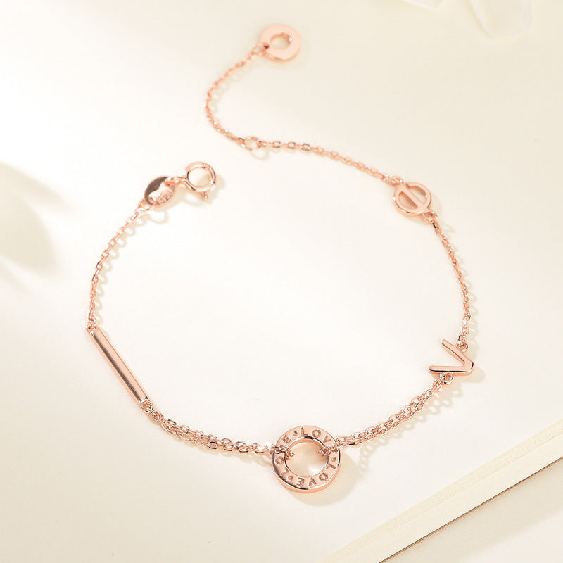 Ji Xi Lettre Cadeau Sterling Sier Bracelets en Or Rose