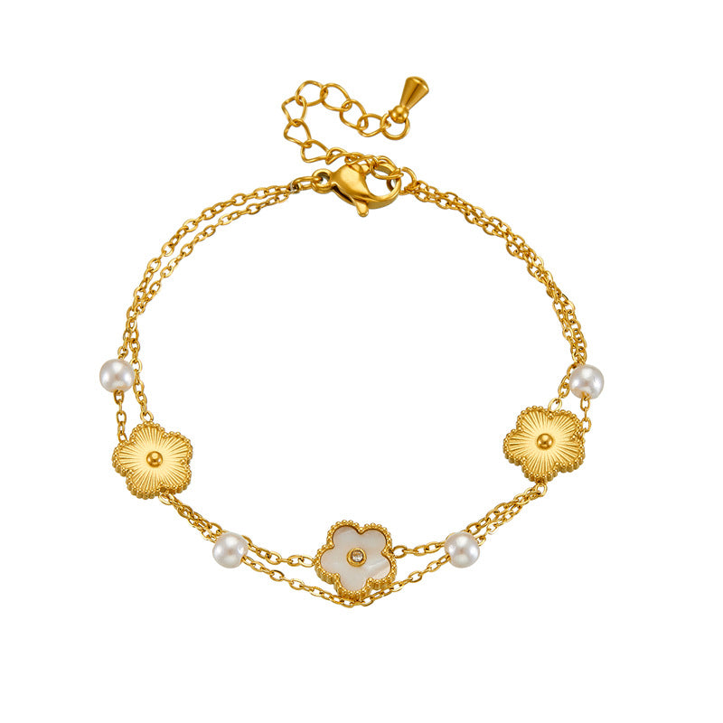 Fashion Twin Gold-plated Stainless Steel Chain Square Bracelet