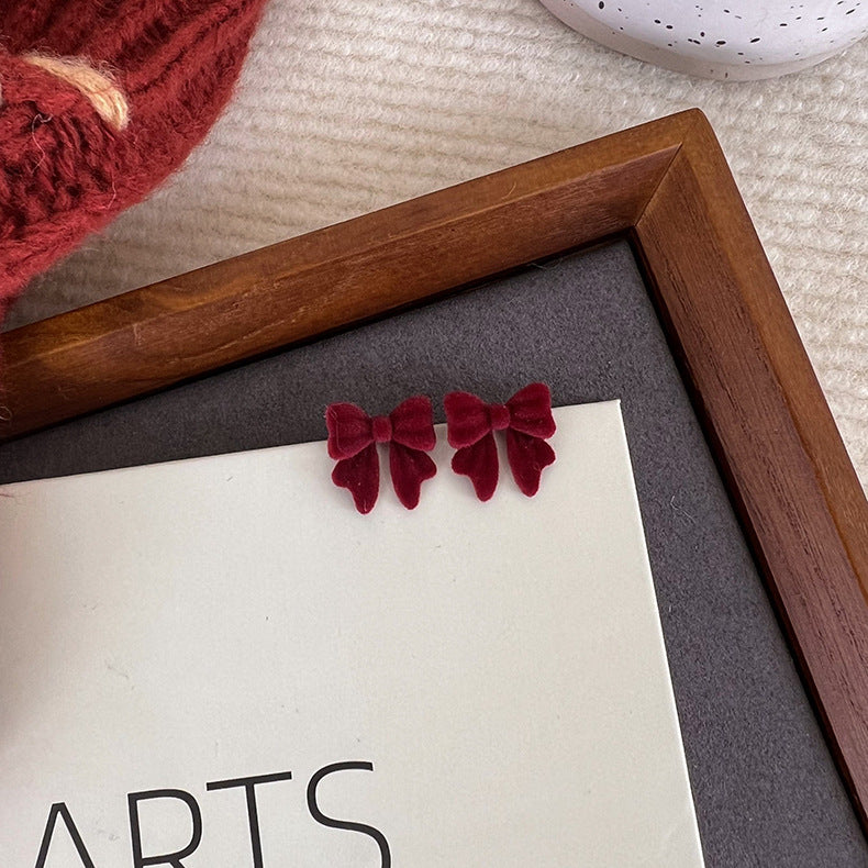 Boucles d'oreilles à pampilles et nœud papillon en forme de fleur, style tempérament floqué