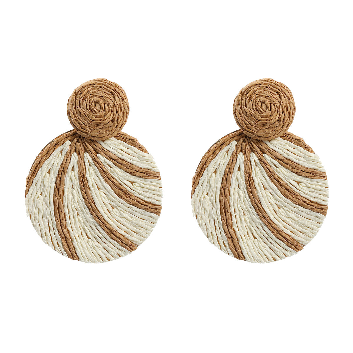 Women's Autumn Raffia Round Leaves Bohemian Ornament Earrings