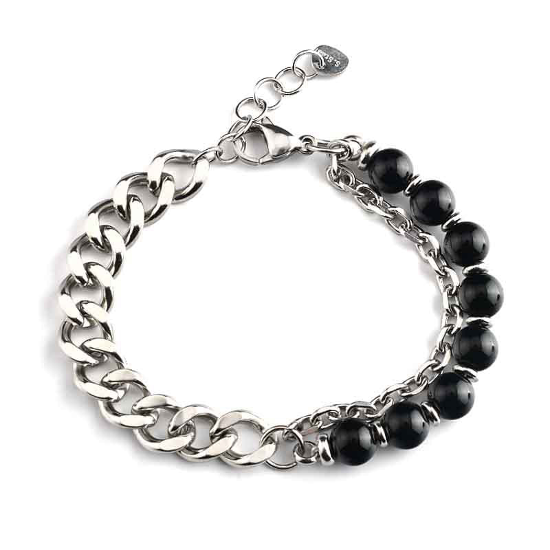 Men's Stainless Steel Double-sided Grinding Chain Stone Bracelets