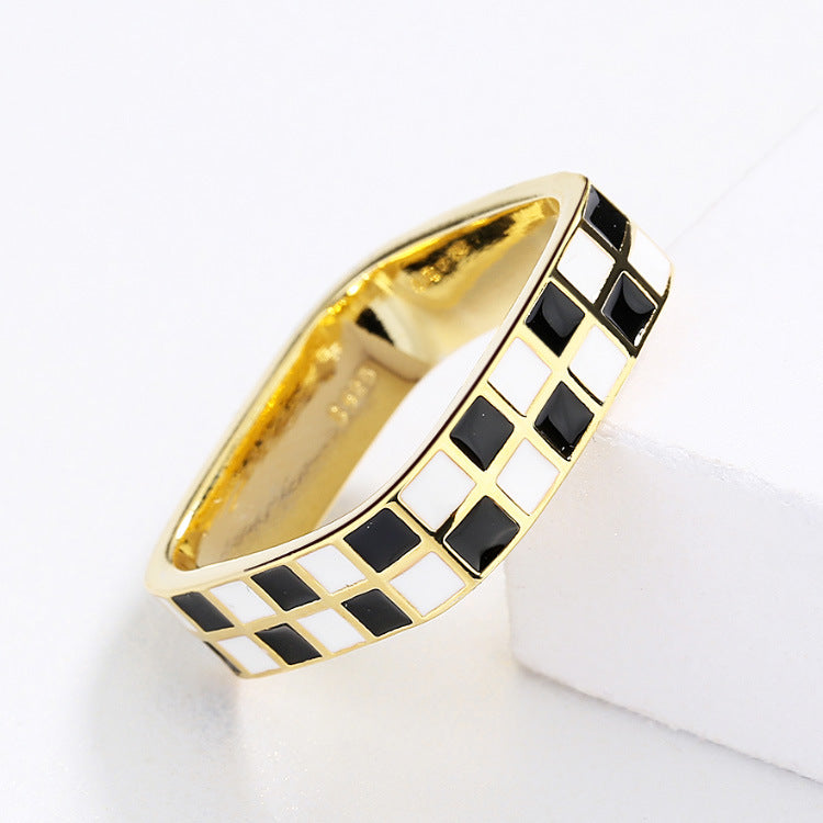 Fashion Enamel Chessboard Square Female Hipster Versatile Personality Jewelry Set