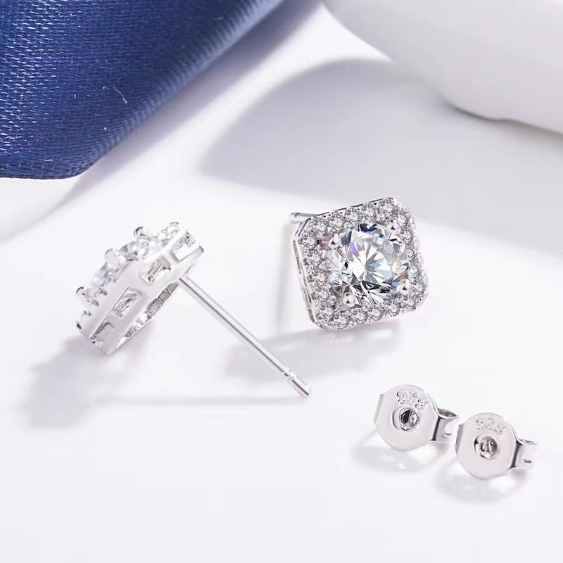 Fashion Zircon Temperament Square Female Crystal Earrings