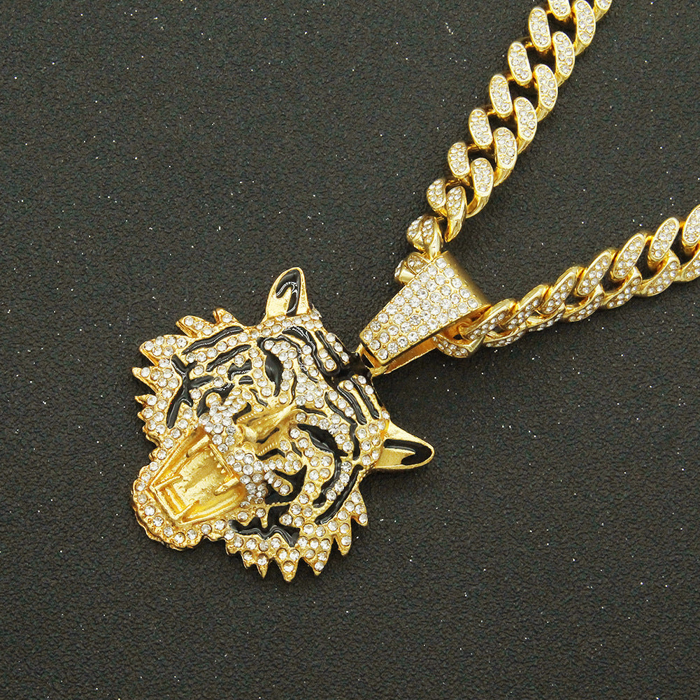 Men's Oil Tiger Head Pendant Cuban Link Necklaces