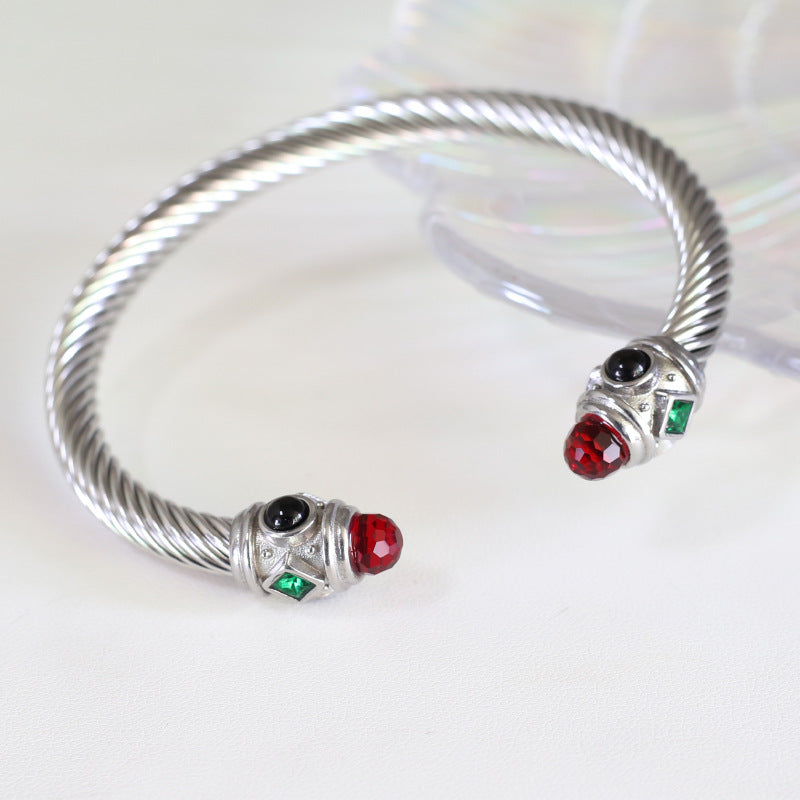 Wire Stainless Twisted Colorful Zircon Couples Openings Bracelet
