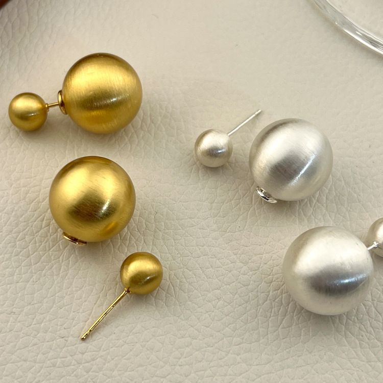 Brushed Ball Ear Metal Frosted Front And Rear Earrings