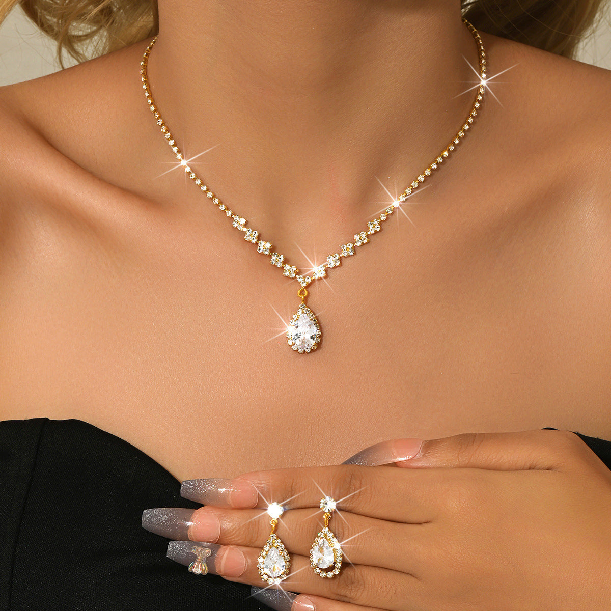 Women's Bridal Rhinestone Zircon Wedding Dress High Sense Jewelry Set
