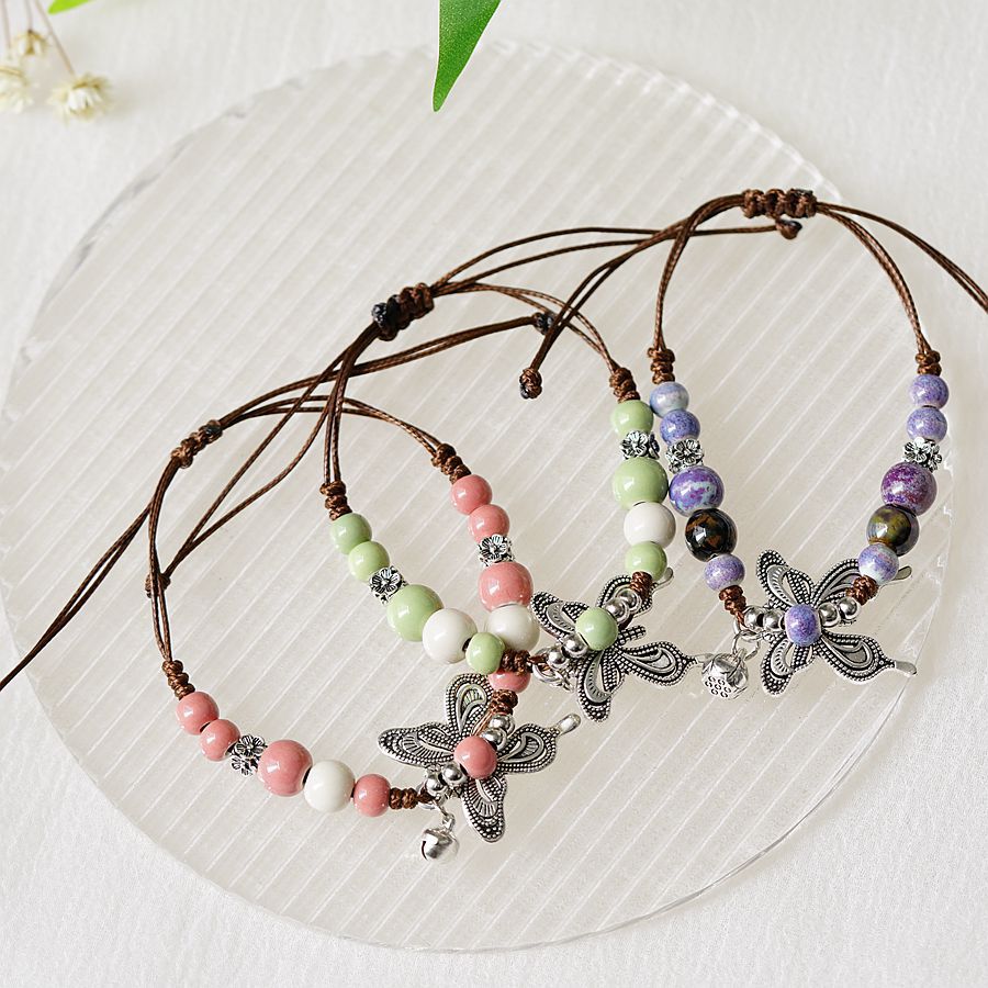 Artistic Crafts Woven Butterfly Ceramic Female National Chinese Carrying Bracelets