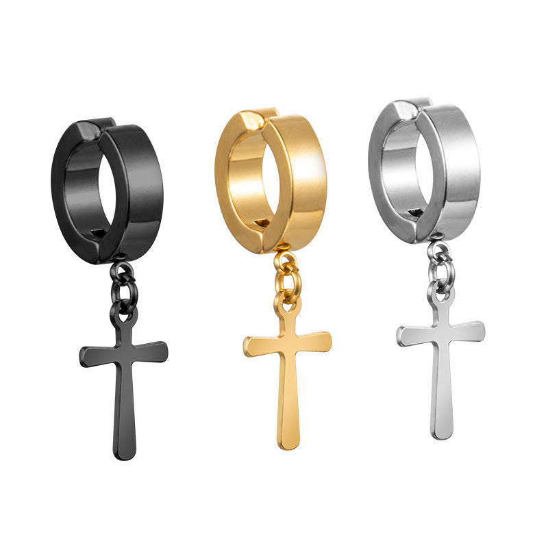 Stainless Steel Cross Golden Trend Fashion Eardrop Ear Clip