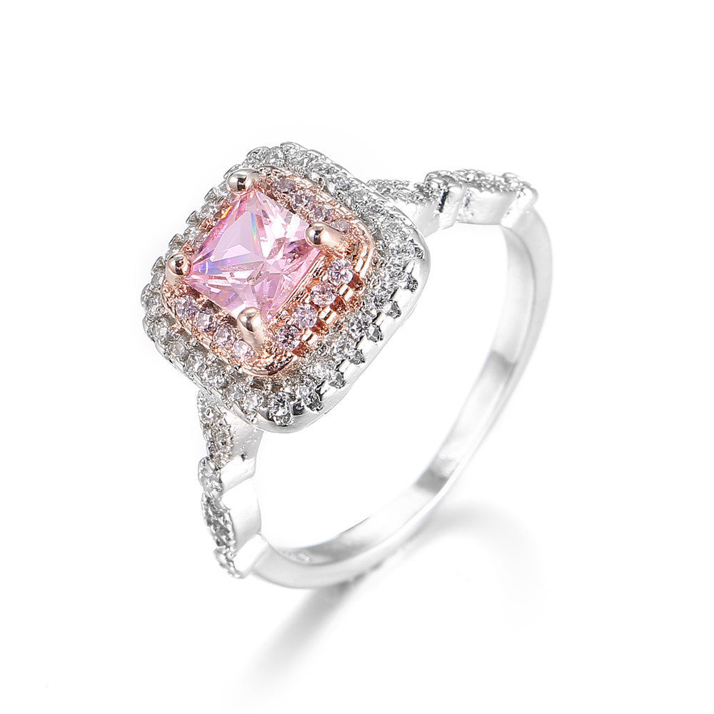 Women's Sier-plated Pink Colorful Gold Simulation Diamond Rings