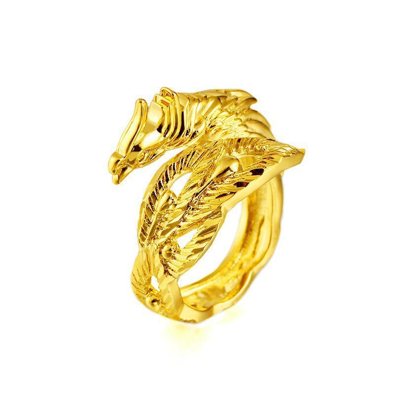 Vietnam Placer Gold Dragon Phoenix Couple Open Rings