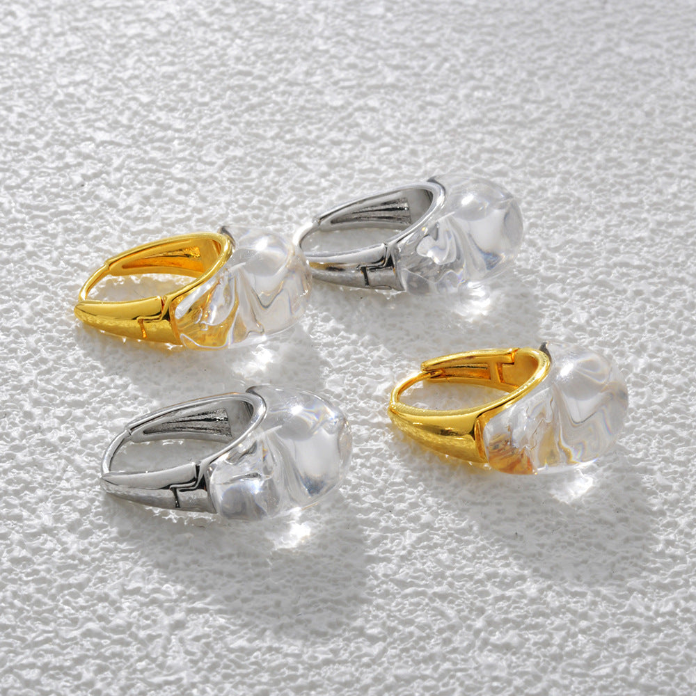Style Simple Design Clip Cold Personalized Texture Irregular Transparent Resin Rings