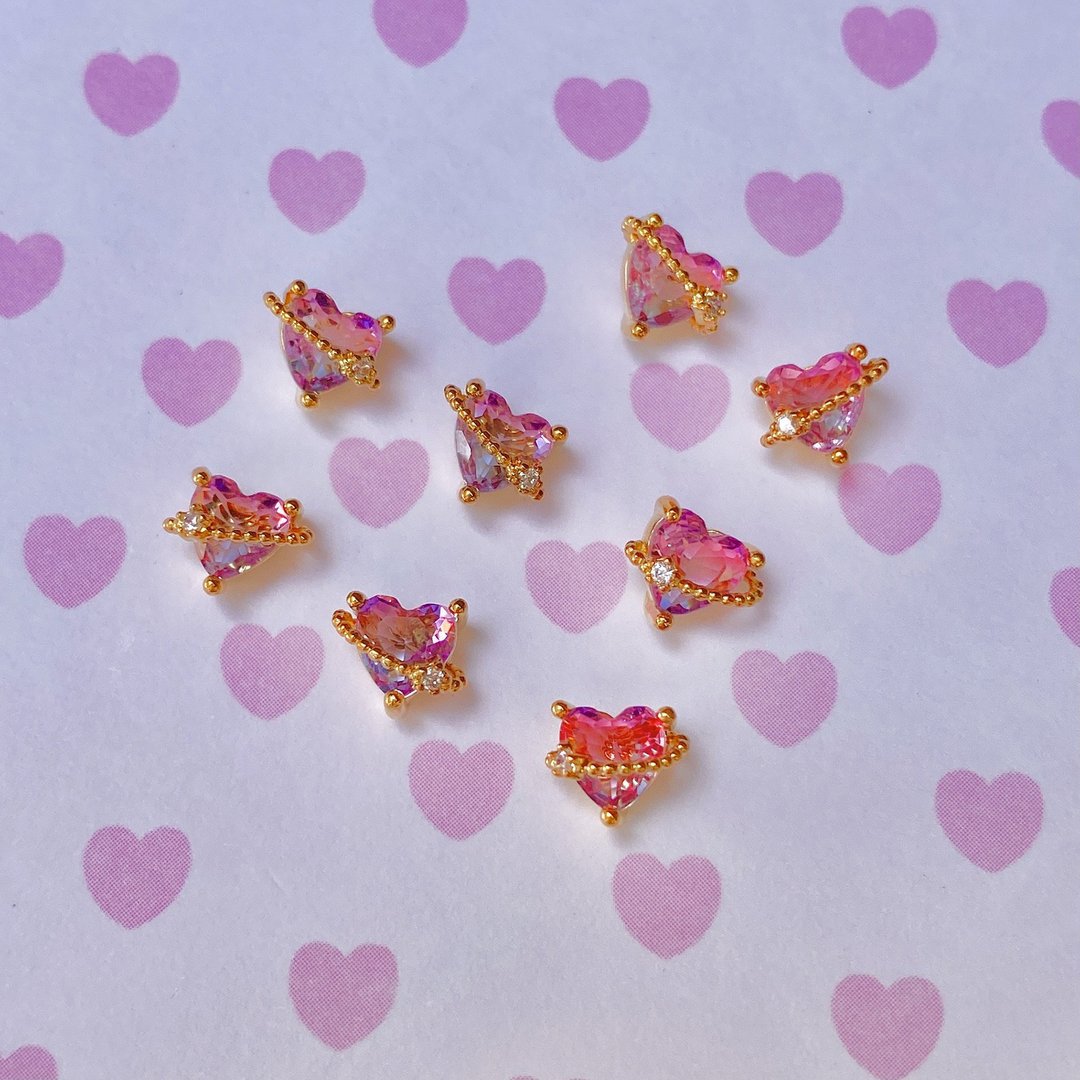 Pink Peach Heart Copper Plated Real Gold Color Stud Earrings
