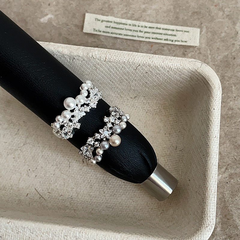 Lux Starry Pearl Zircon Female High Sense Retro Rings