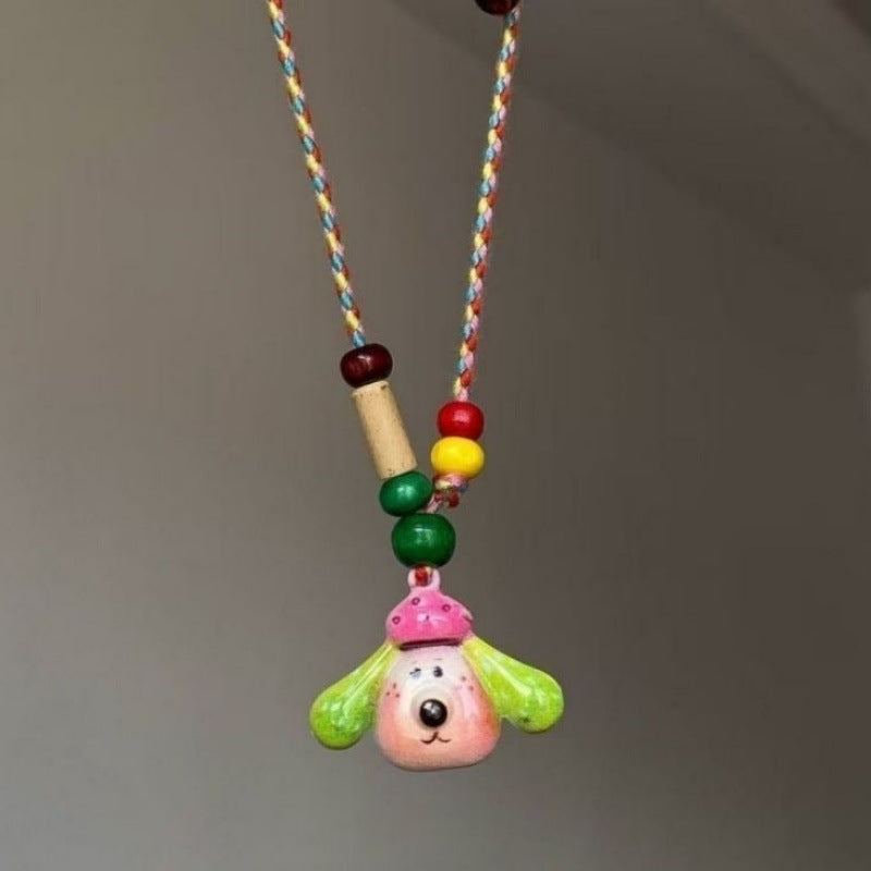 Women's Fun Cute Big Ears Ceramic Puppy Necklace