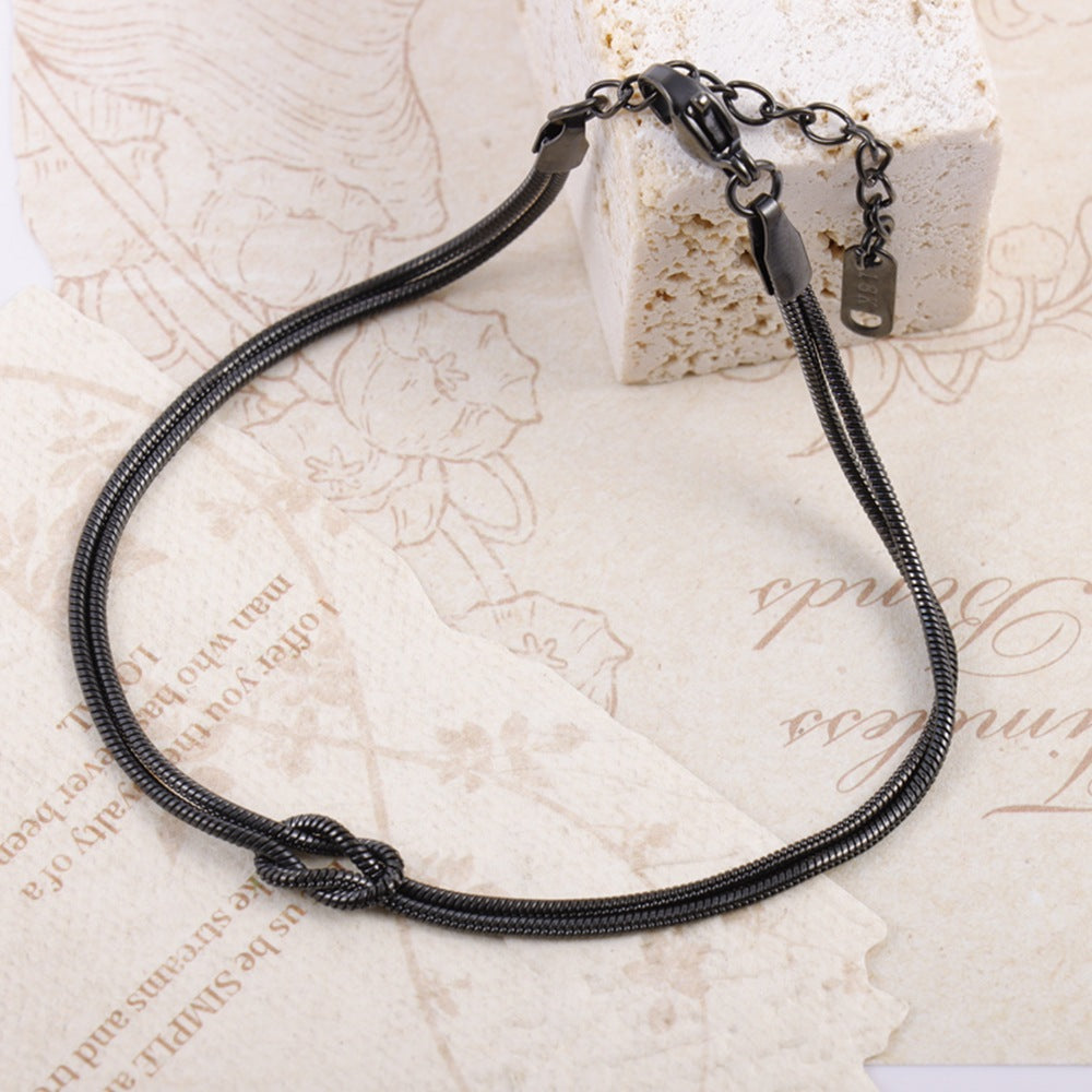 Titanium Steel Double Layer Twin Knotted Simple Affordable Luxury Fashion Jewelry Set