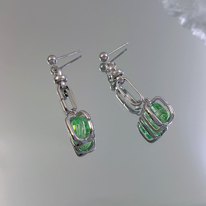 Women's Design Green Loving Heart Zircon Ear Earrings