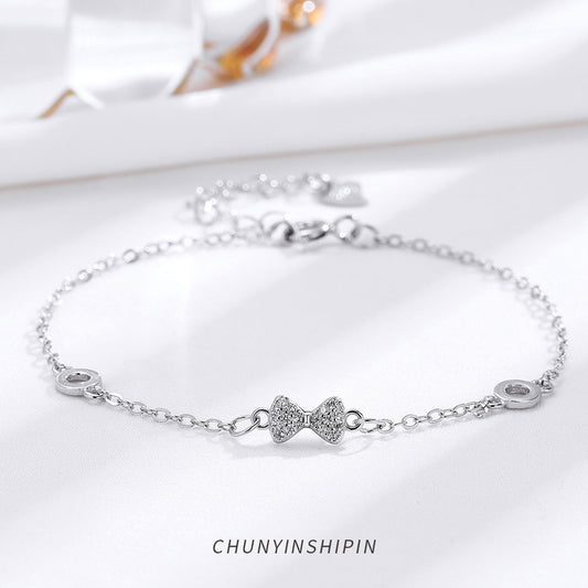 Damen-Nischen-Temperament-Ornament, Sterling Silber, Schleife, koreanischer Stil, Persönlichkeitsarmbänder