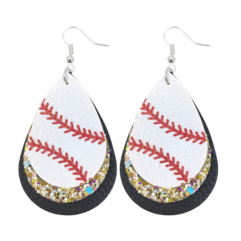 Slouchy Versatile Trendy Sports Baseball Leather Earrings