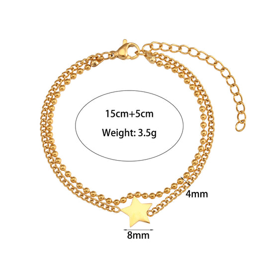 Women's Beads Twisted Chain Five-pointed Star Stainless Bracelets