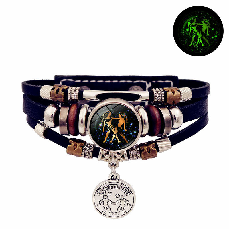 Women's & Men's & Luminous Constellation Leather And Couple Gifts Handmade Beaded Creative Bracelets