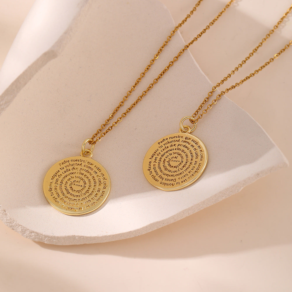 Women's Titanium Steel Round Letter Vintage Yoga Symbol Necklaces