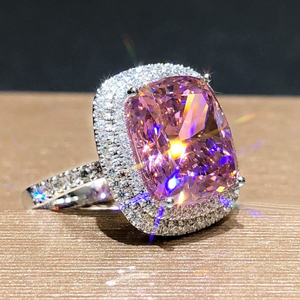 Ya Square Pink Diamond Elegant Simulation Zircon Rings