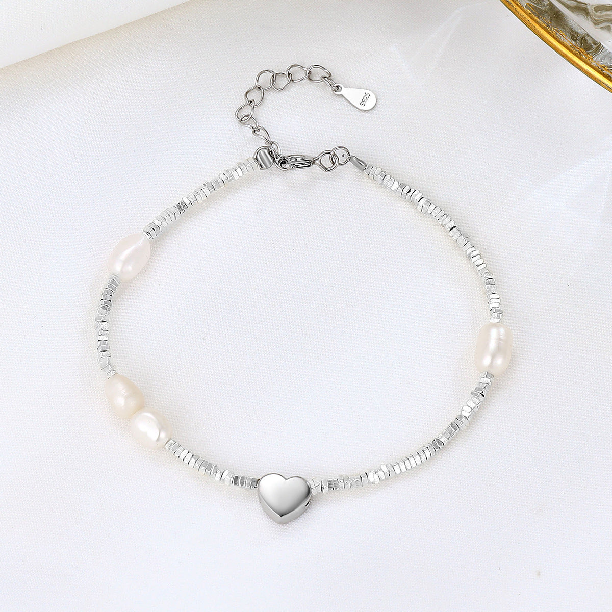 Bracelets coeur en perles d'eau douce en argent Sterling