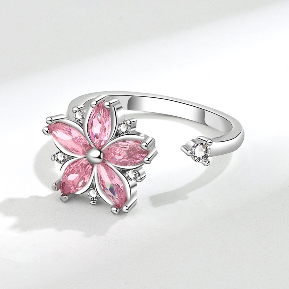 Jewelry Romantic Cherry Blossoms Pink Zircon Rings