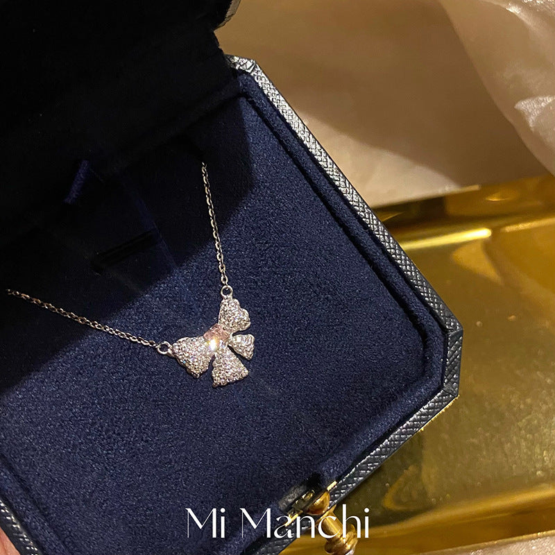 Colliers de luxe légers avec nœud en Zircon pour femmes, colliers de clavicule de haute qualité