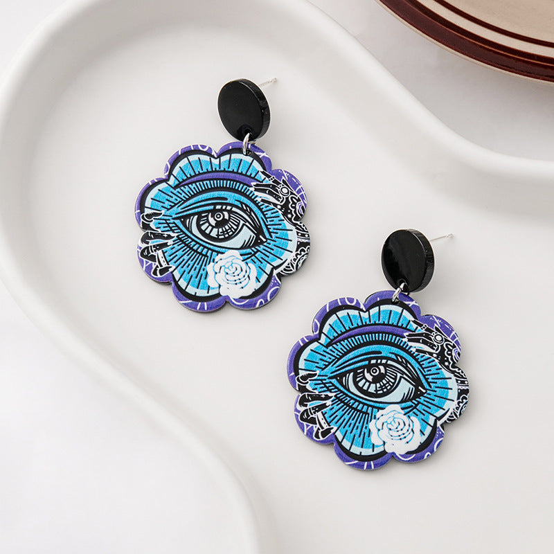 Sier Needle Creative Fun Eyes Boucles d'oreilles en acrylique de couleur contrastée