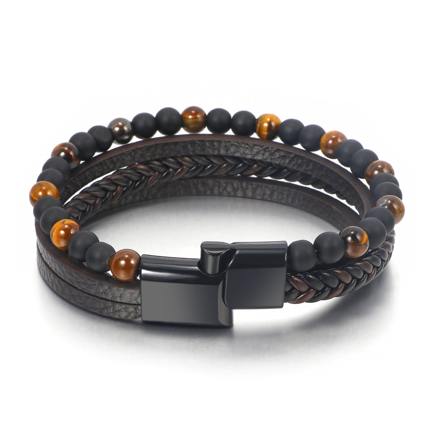 Men's Natural Tigereye Beaded Hand-woven Leather Bracelets