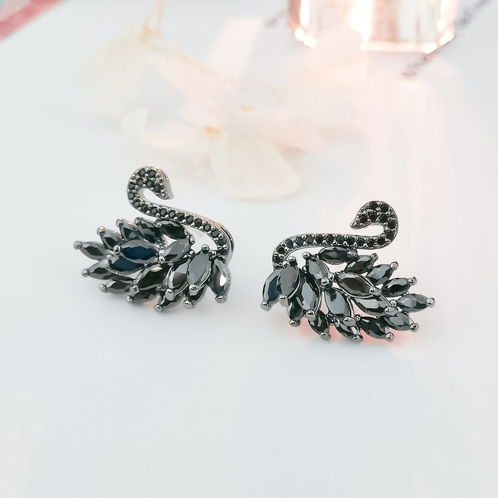 Fashion Sier Needle Fried Wool Duck Zircon Earrings