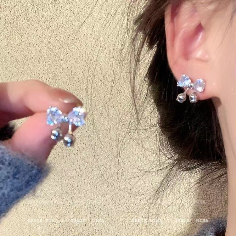 Women's Exciting Choice Gentle Rhinestone Bow Light Stud Earrings
