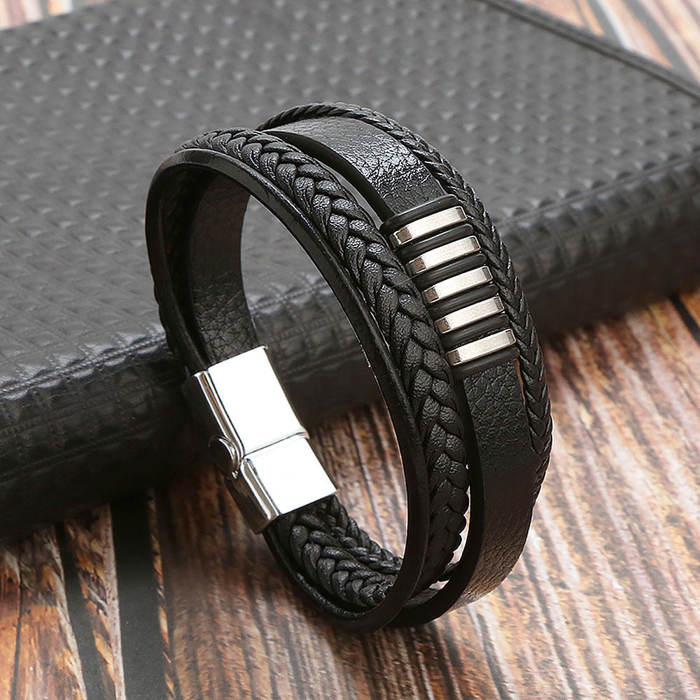 Women's & Men's & Leather Titanium Steel Woven Bracelets