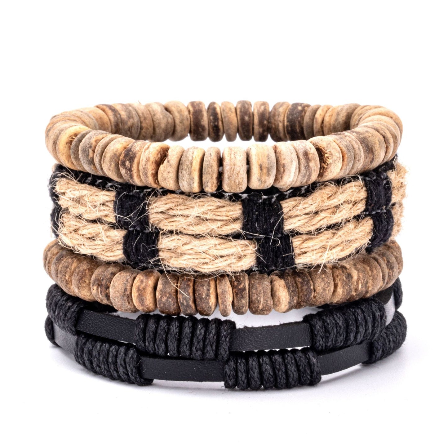 Bracelets en cuir tressé et coquille de noix de coco pour hommes, série Suit