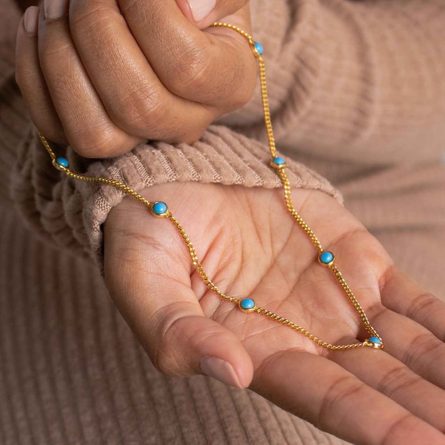 Multiple Natural Turquoise Clavicle Chains Fringed Necklaces