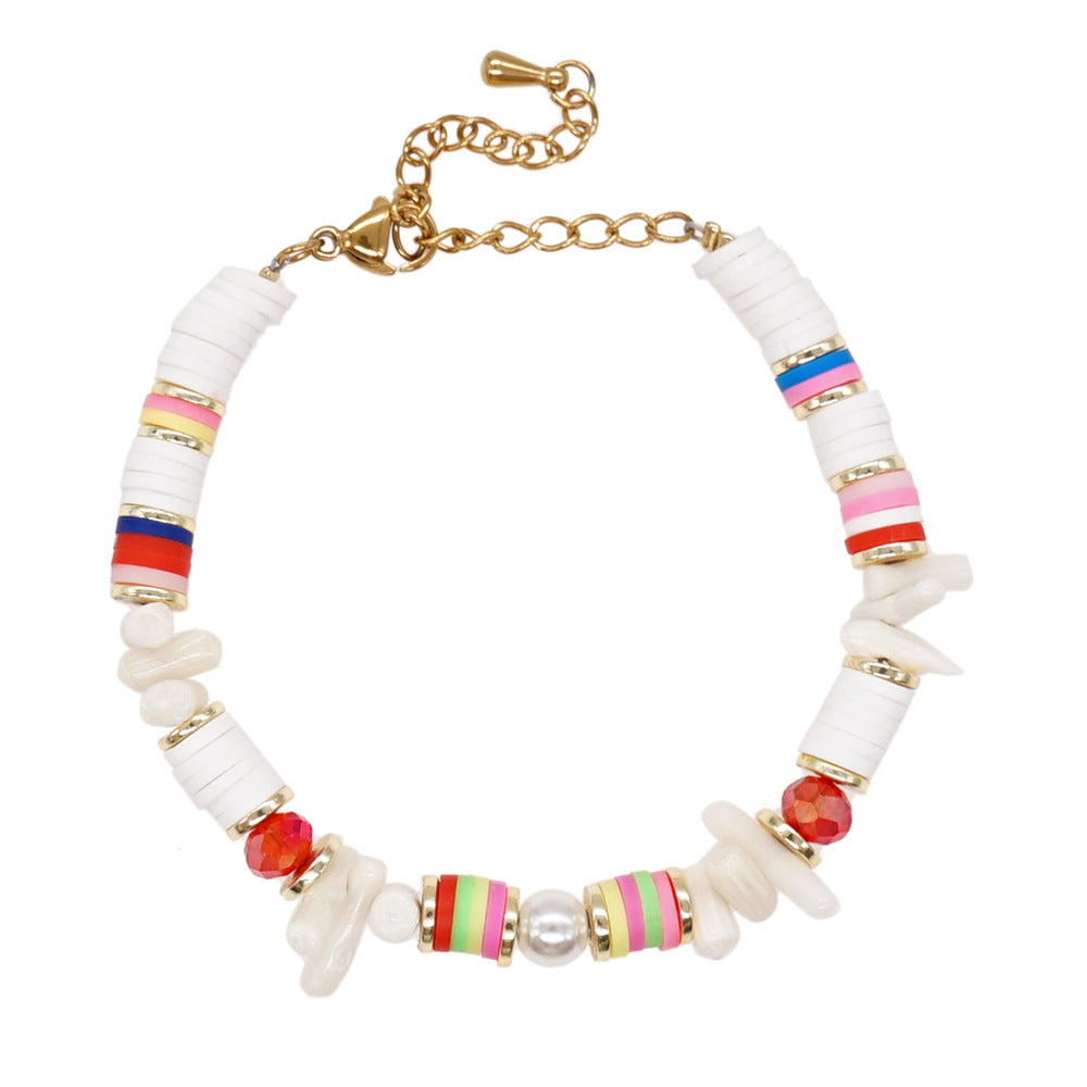 Bracelets femme imitation corail blanc perle fer galle